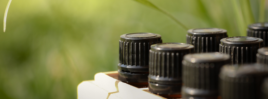 bottles of essential oil, fresh, pure